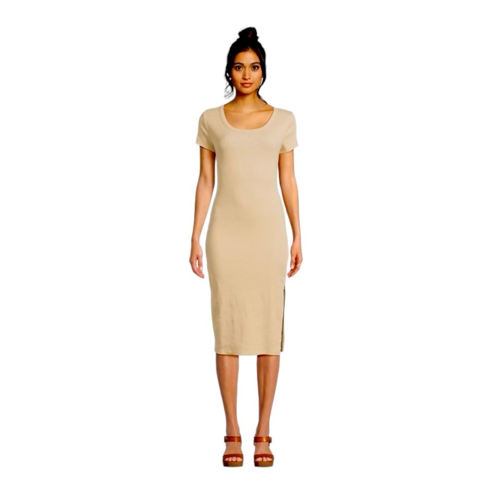 NO BOUNDARIES Dusky Taupe Midi T-Shirt Dress L NWT
